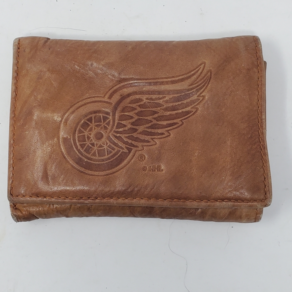 NHL Brown Leather Key Card Holder with Embossed Wing Design